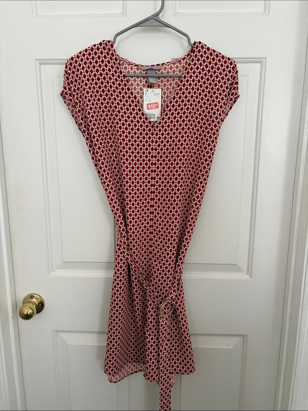 H&M Red Printed Midi Dress with Belt